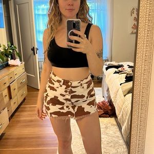 Cowboy Stars Brown Cow Print Mini Skirt brand new